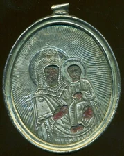 RUSSIAN EMPIRE ANTIQUE XIXC GODPENDANT 84 ZOL & HAND PAINTED IVERSKAYA MOTHER