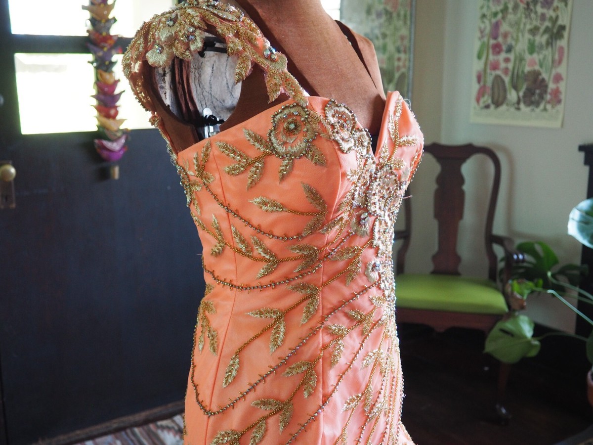 NWT Sherri Hill Orange Beaded Tulle Slit Floral Mermaid Gown Formal Prom  Dress 4 | eBay