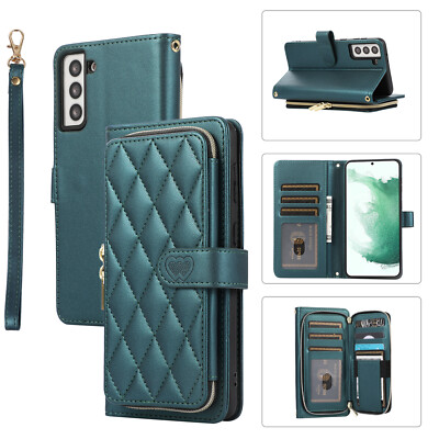 For Samsung Galaxy S25 Ultra S24 S23 S22 S21 Zipper Wallet Stand Crossbody Case