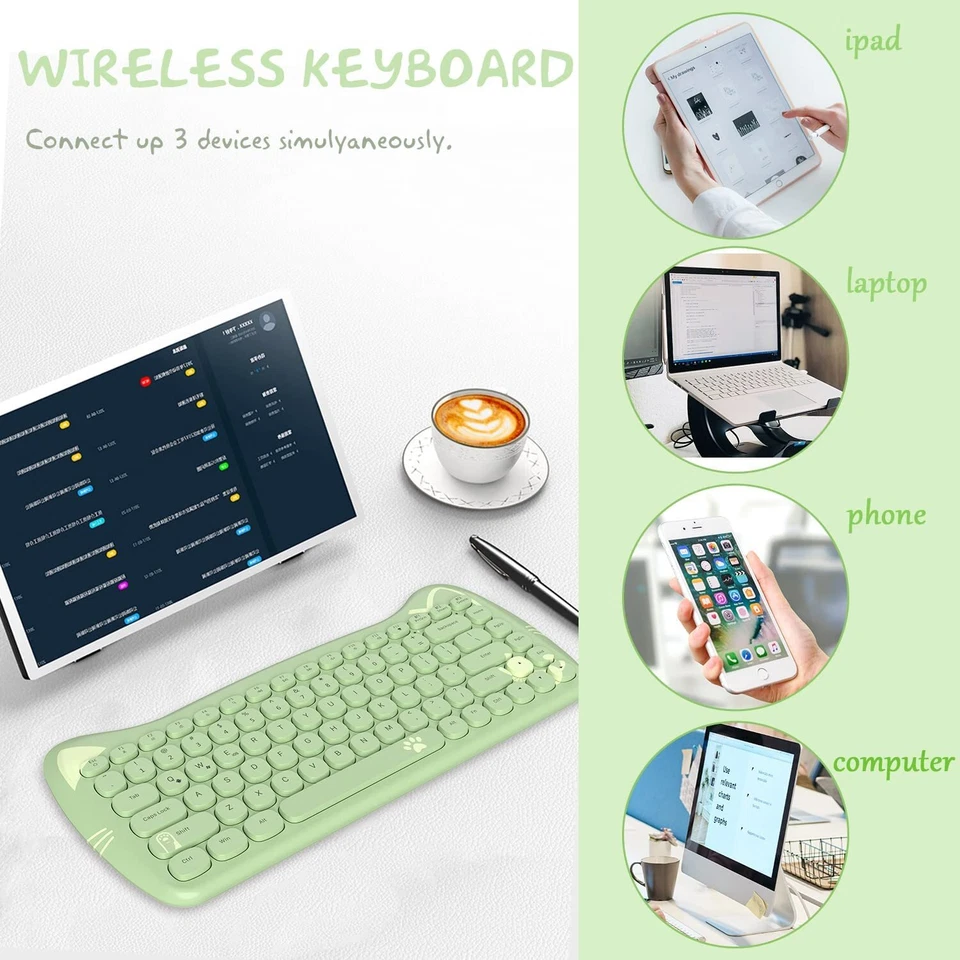 80% Wireless Cute Keyboard Silent Slim Bluetooth Round Matte Keycap for PC Mac - Image 4 of 4
