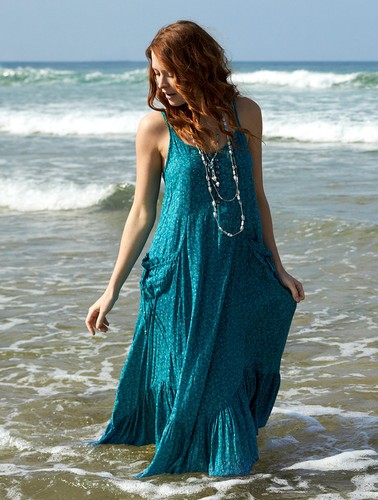 NOMADS Boho Teal Green Strappy Maxi Summer Long Cotton Dress Bohemian Fair Trade - Bild 1 von 2