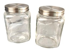 Clear Glass Storage Jars With Stainless Steel Lids - Set Of 2
