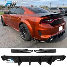 For 20-23 Charger Widebody Gloss Black Rear Bumper Diffuser Lip + Apron Spat PP