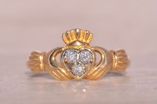 Irish Made Solvar Signed Claddagh Ring with Diamonds