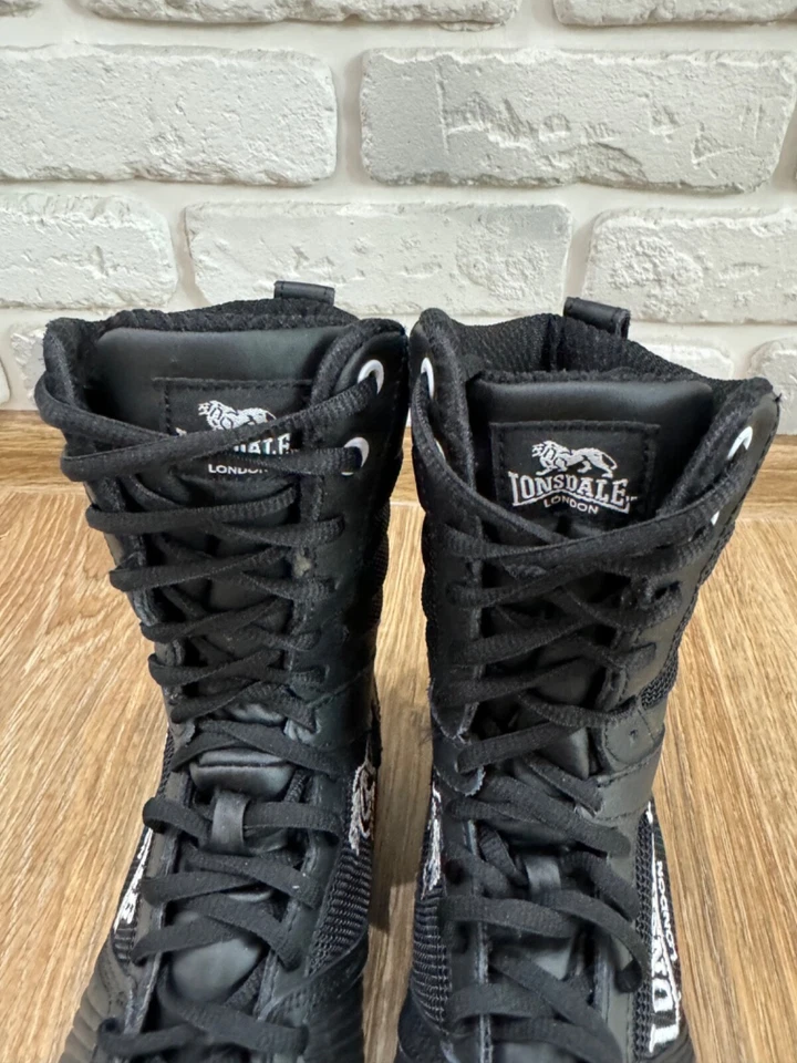 LONSDALE CONTENDER HI BOXING BOOTS SIZE UK4 BLACK Leather - Image 3 of 4