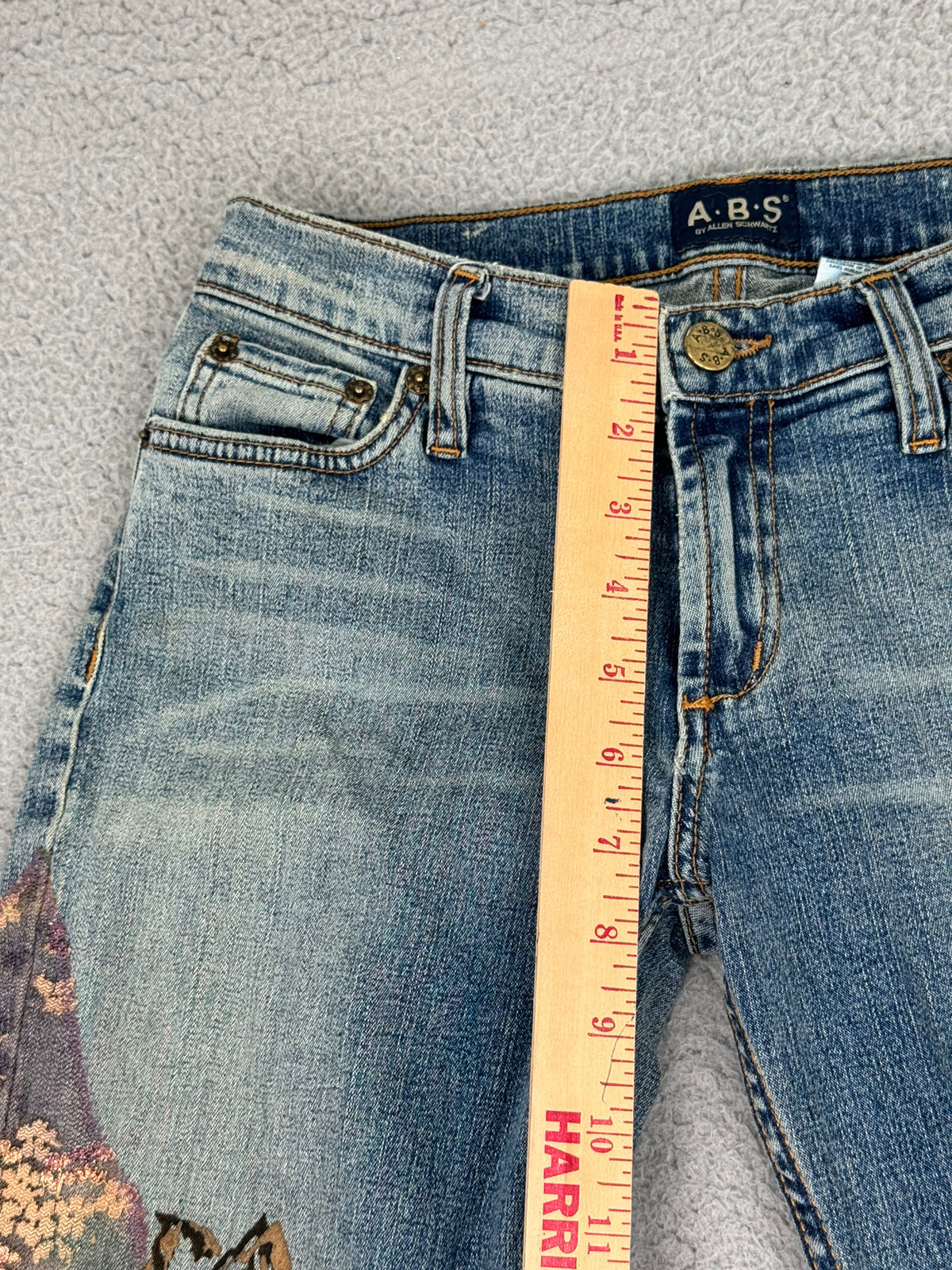 ABS Allen Schwartz Jeans Womens 27 Blue Boot Cut Embellished Floral