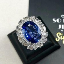 Ceylon Royal Blue 14.92CT Sapphire With Multi Shape Cubic Zirconia Cluster Ring