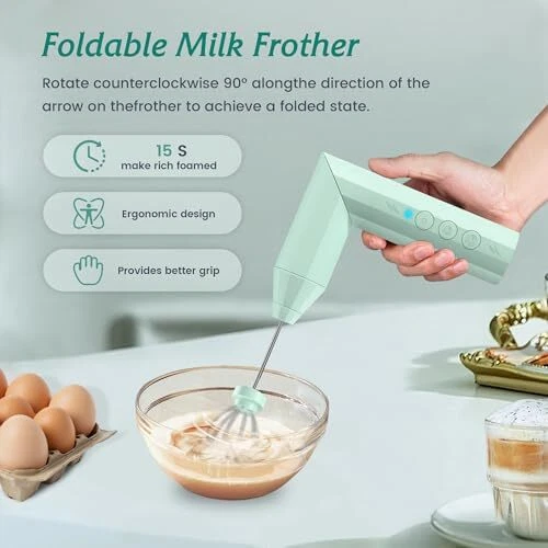 Milk Frother Handheld, USB-C Rechargeable Coffee Frother Wand, Electric Green