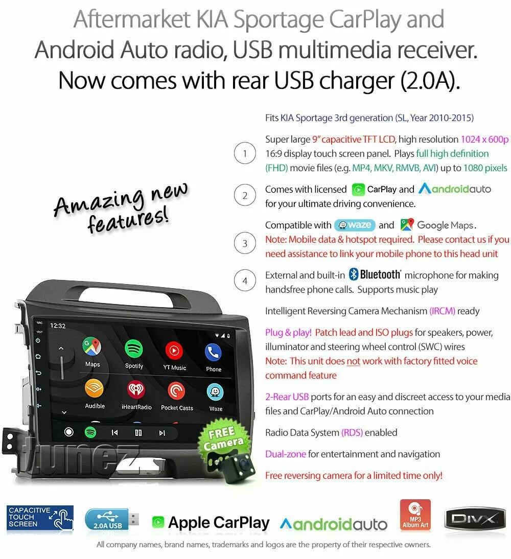 Carplay Kia Sportage 2015 Apple CarPlay Android Auto Kia Sportage SL 2010-2015 Radio Stereo MP3 Fascia KT | eBay