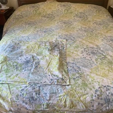 The Company Store King Blue Green Floral Duvet Cover W/1 Euro Sham