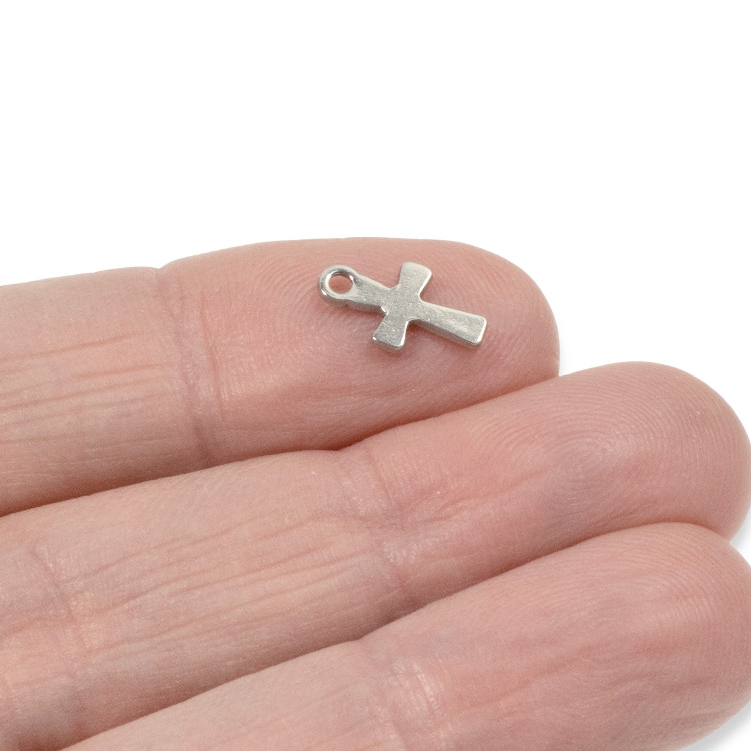 15 Stainless Steel Mini Cross Charms, Dainty Spiritual Jewelry Embellishment