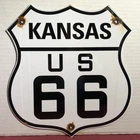 VINTAGE US ROUTE 66 KANSAS UNITED STATES PORCELAIN METAL GAS & OIL SIGN