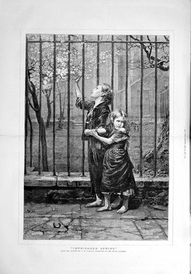 Alter antiker Druck 1878 Lawson Art Royal Academy kleine Kinder Geländer 19.