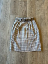 Vintage 80s Worthington Tan/Cream Twill Skirt With Belt Pleated Top Knee Length