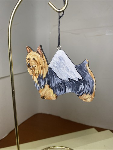 Silky Terrier Wooden Ornament Figurine Hand Painted In Nova Scotia Signed