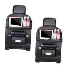 2PCS Car Backseat Organizer, Leather Multi-Pocket Seat Back Protector Black