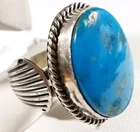 NAVAJO VINTAGE STERLING SILVER BRAIDED ETCHED TURQUOISE SIZE 8.5 RING 15.7g