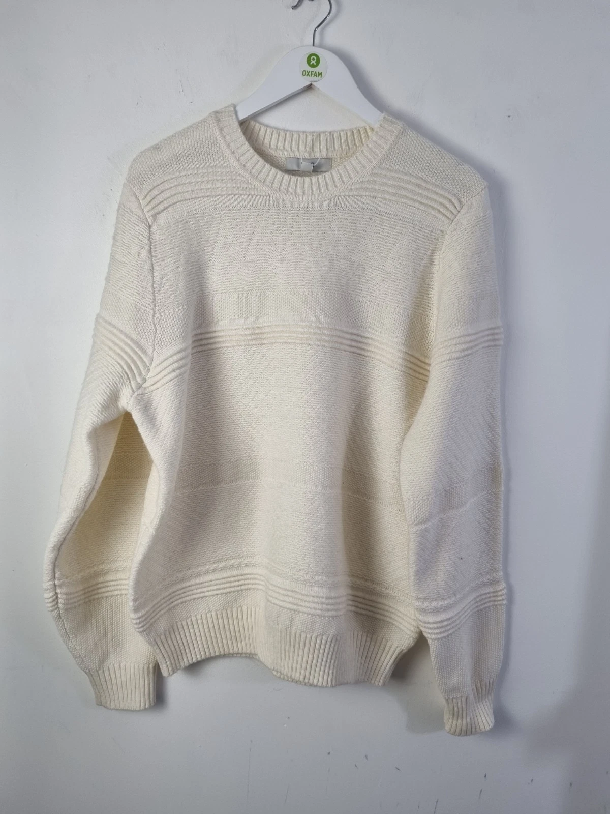 M&S Men's Jumper Ecru Cream Round Neck Raised Stripe Knit With Wool Pullover New
Opens in a new wind