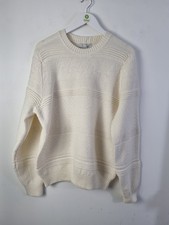 M&S Men's Jumper Ecru Cream Round Neck Raised Stripe Knit With Wool Pullover New