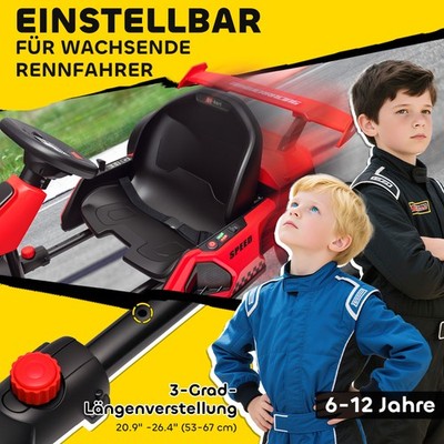 HOMCOM Elektrisches Go-Kart für Kinder, Gummiräder, 3-8 km/h, mit Lichtern und Musikfunktion, Schwarz