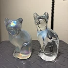 Vintage Fenton Frosted Satin Glass Sitting Cat Figurines 3.5” Made in USA