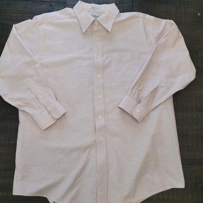 L.L. Bean Mens Shirt Traditional Fit Long Sleeves Striped Rose Red Size 18-33