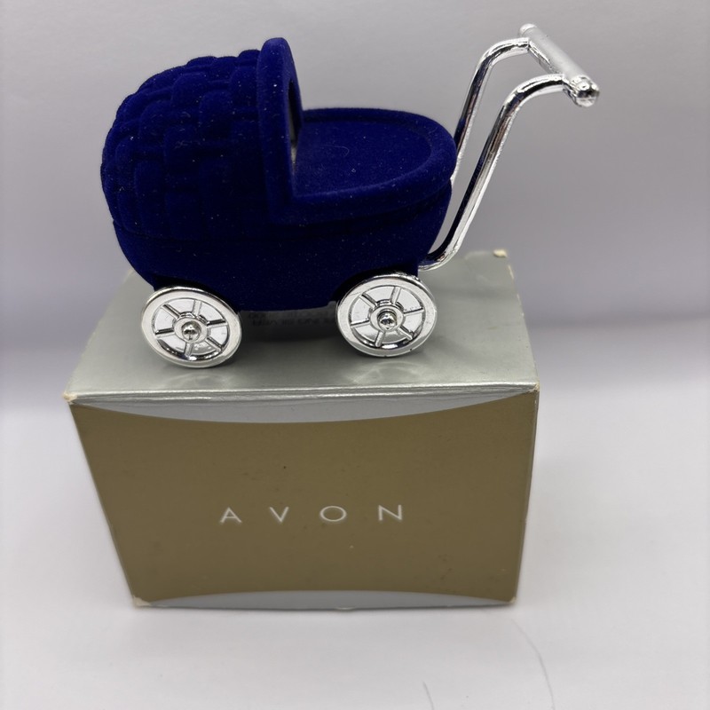 Collectible Avon Baby Blue Carriage 2000 Empty With Box Jewelry Holder