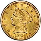 1904 GOLD $2.50 COIN, PCGS MS62 EAGLE LIBERTY HEAD, UNITED STATES PRE-1933 GOLD