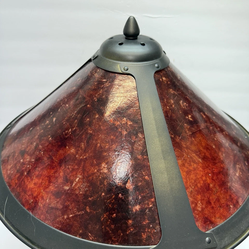 Mission Rustic Table Lamp 19” Mica Shade Bronze Dual Pull Chain - Image 2 of 4