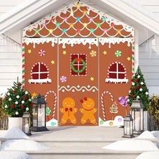 4 Pcs Christmas Gingerbread House Door Cover Decoration Xmas Candy Hanging Ba...