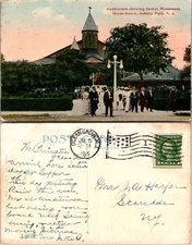 Auditorium Showing Stokes Monument Ocean Grove Asbury Park NJ Postcard