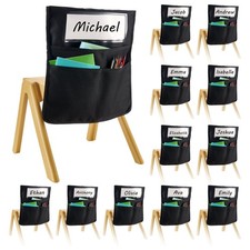 Chair Pockets for Classroom,12 Pack,17x19 Inches Chairback Buddy Pocket w/Name