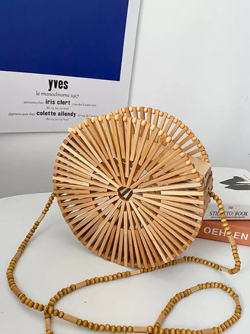 Bolso de Mujer Playa Cesta Mimbre Marrón Paja De Trenzado Elegante B009