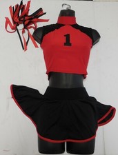 Cheerleader 1 Dance Costume 2 pc Crop Top  Skirt w/Trunks Hair Ribbon Fringe