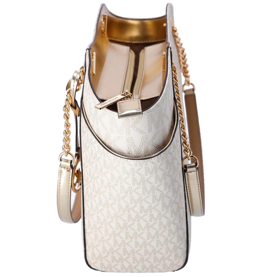 Bolso de Hombro Michael Kors Jet Set Viaje Cadena Grande Dorado Pálido MK Signature Foto 2 de 4