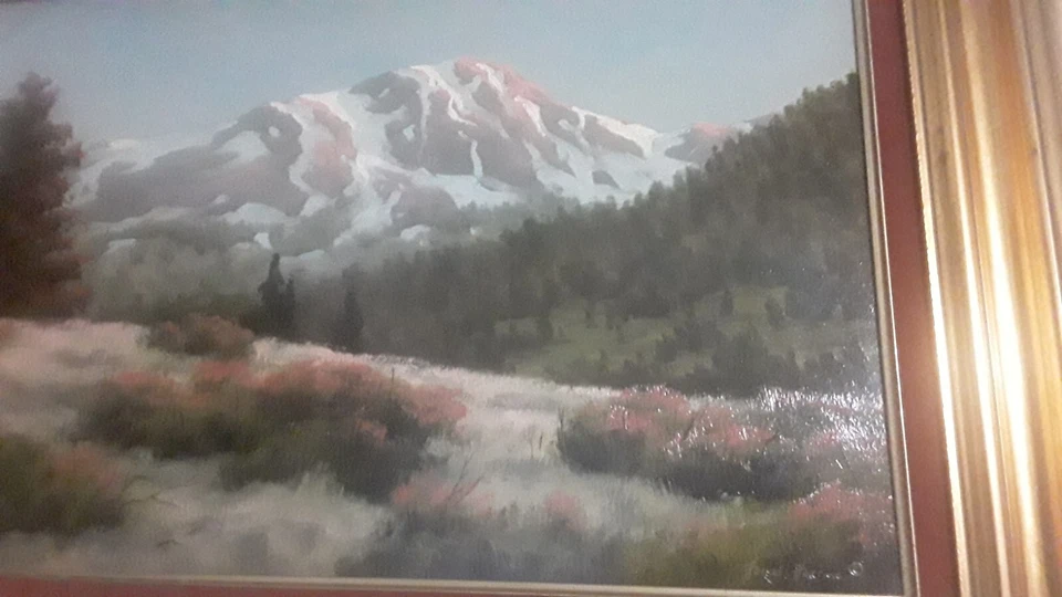 Pintura al óleo sobre tabla firmada por Heinie Hartwig 'Sonora Pass' 11x23 enmarcada Foto 3 de 4