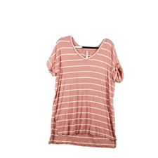 ZENANA PREMIUM T-Shirt Size SMALL (4-6) Striped Knit V-neck Rayon Side Slit