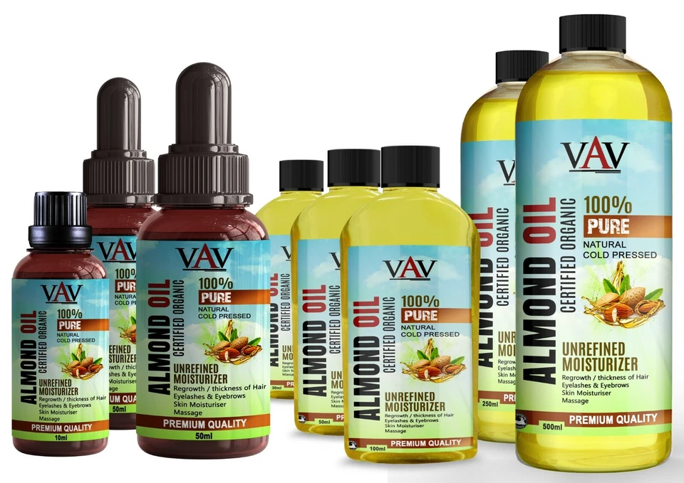 VAV Sweet Almond Oil Organic Cold Pressed Ideal for Massage Skin & Haircare DIY