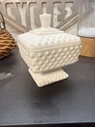 Vintage Fenton White Milk Glass Hobnail Wedding Cake Box Footed Candy Dish & Lid
