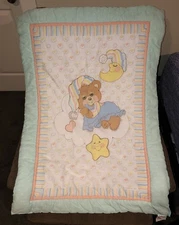 Vintage Teddy Beddy Bear Sleepy Time Baby Crib Comforter Baby Morgan Pastel READ