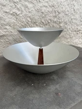 Vintage Mirro Medallion Aluminum Two Tier Serving Dish Atomic Mid Century Modern