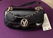 Valentino Orlandi Small Black Patent Finish Crossbody with Gold Chain 