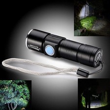 1x USB Rechargeable portable Small LED Flashlight Zoom Beam Focusing Hand Torch