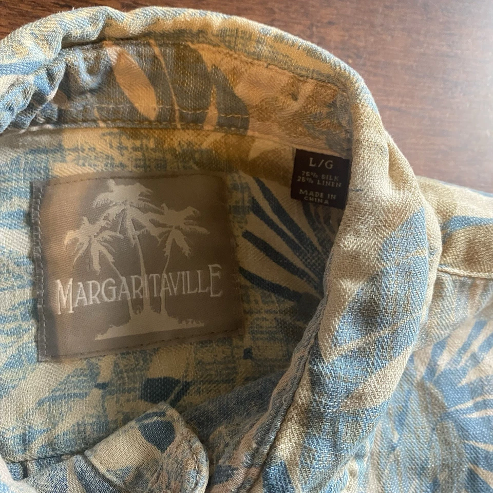 Camisa para hombre Margaritaville manga corta hawaiana floral seda mezcla lino talla L Foto 2 de 4