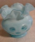 Vintage Fenton Light Blue Art Glass Opalescent Coin Dot Ruffle Glass Bowl/Vase