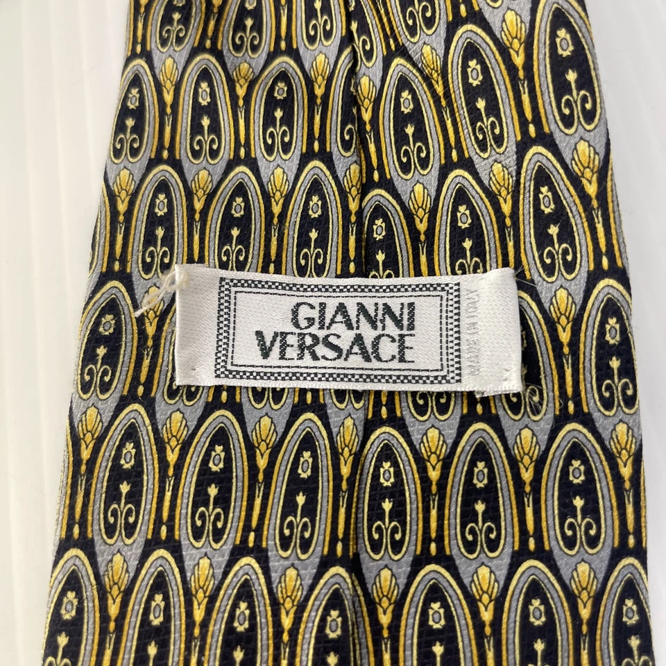 GIANNI VERSACE Corbata Alta Costura Vintage Años 90 100% Seda Negro Dorado Hecho en Italia Foto 4 de 4