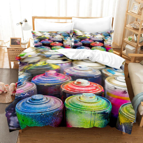 Spray Paint Cans Graffiti Print Duvet Cover Quilt Cover Pillowcase Bedding Set - Picture 1 of 5