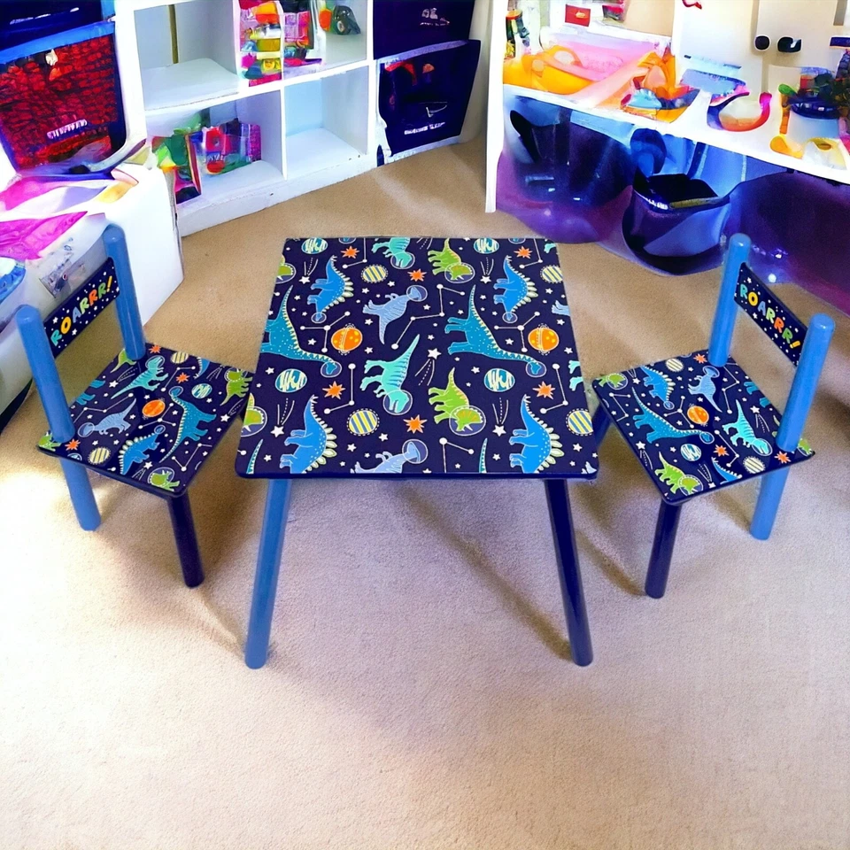 Kids Wooden Dinosaur Table and 2 Chairs Set Activity Furniture - Image 4 of 4