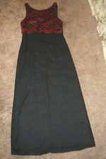 HARLOW Black Sheer Full Length Evening Dress w Red LACE Bust Lined size 6 USA