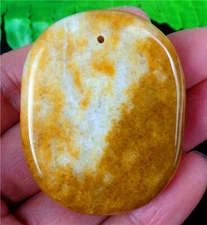 45x36x9mm Natural Yellow Jade Oval Reiki Healing Pendant Bead AD65455
